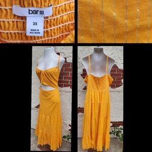 3x women BAR lll lii orange stripe metallic strap tiered cotton long maxi dress
